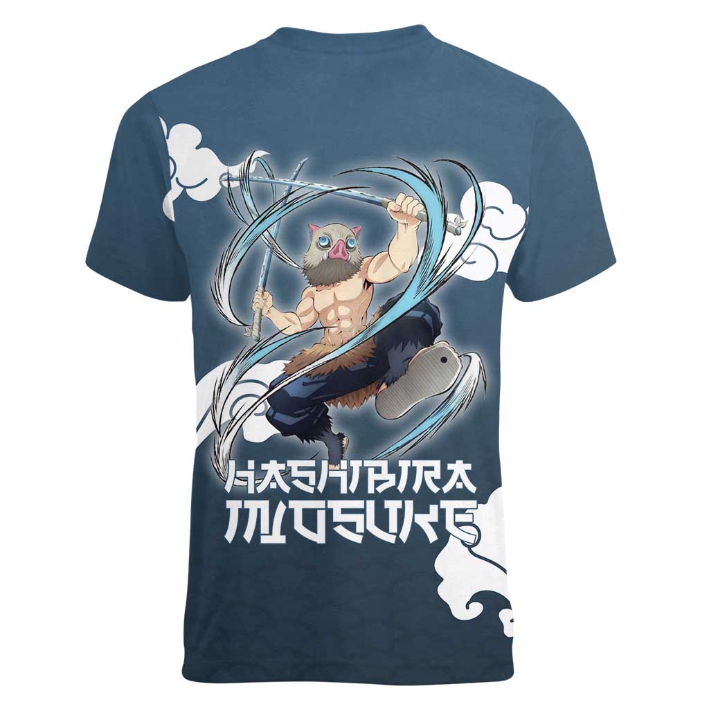 Hashibira Inosuke Demon Slayer Women V-Neck T-Shirt Whirlwind Anime Cloud Pattern Style