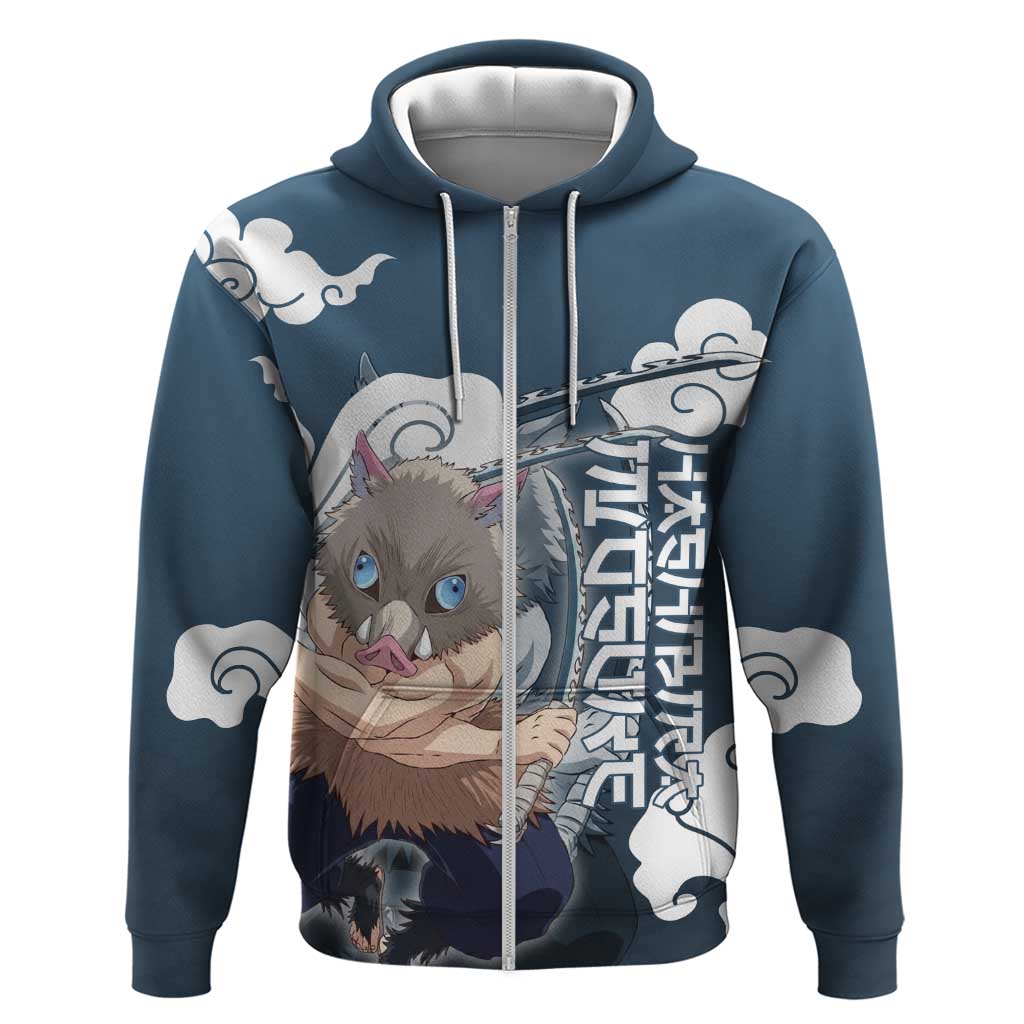 Hashibira Inosuke Demon Slayer Zip Hoodie Whirlwind Anime Cloud Pattern Style
