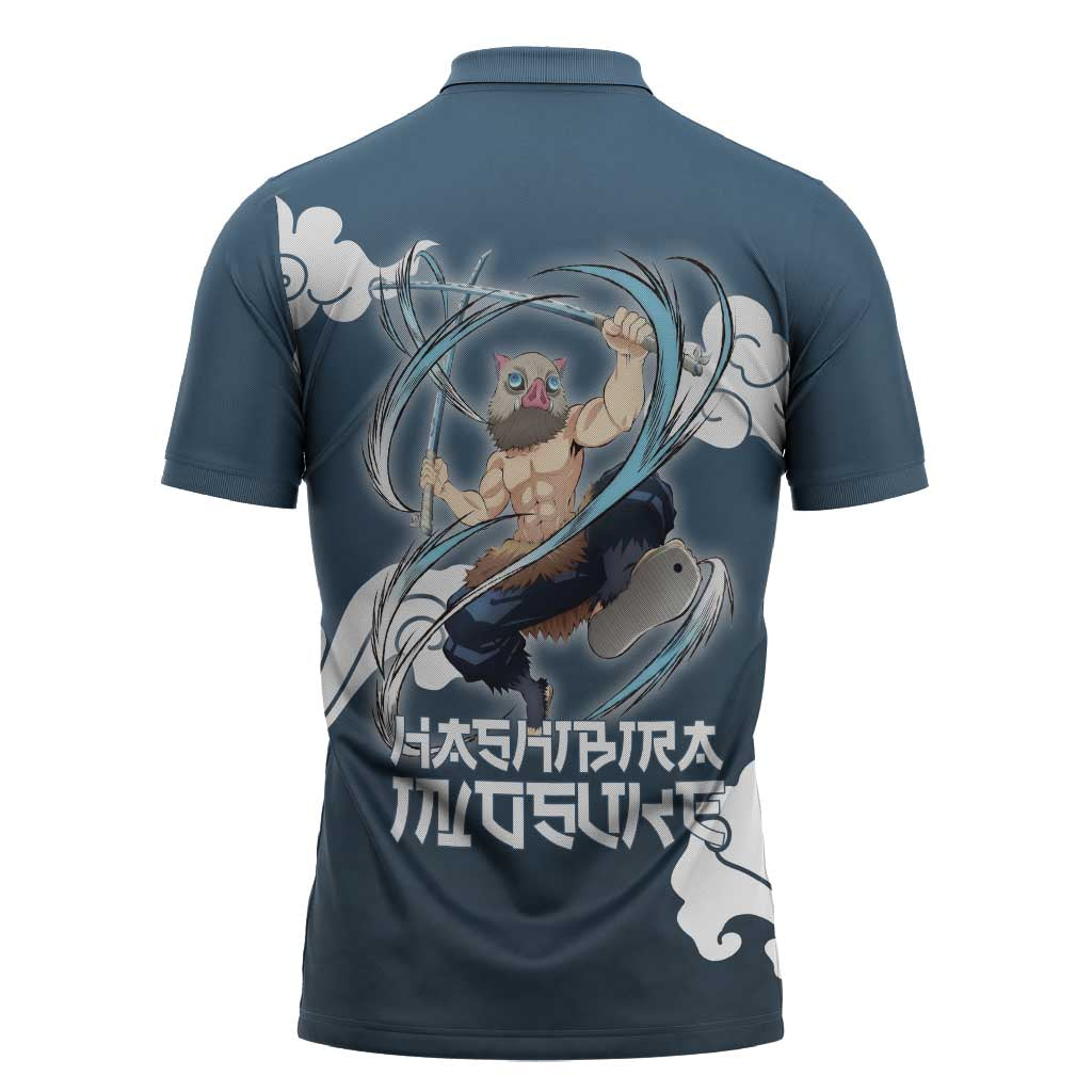 Hashibira Inosuke Demon Slayer Zipper Polo Shirt Whirlwind Anime Cloud Pattern Style