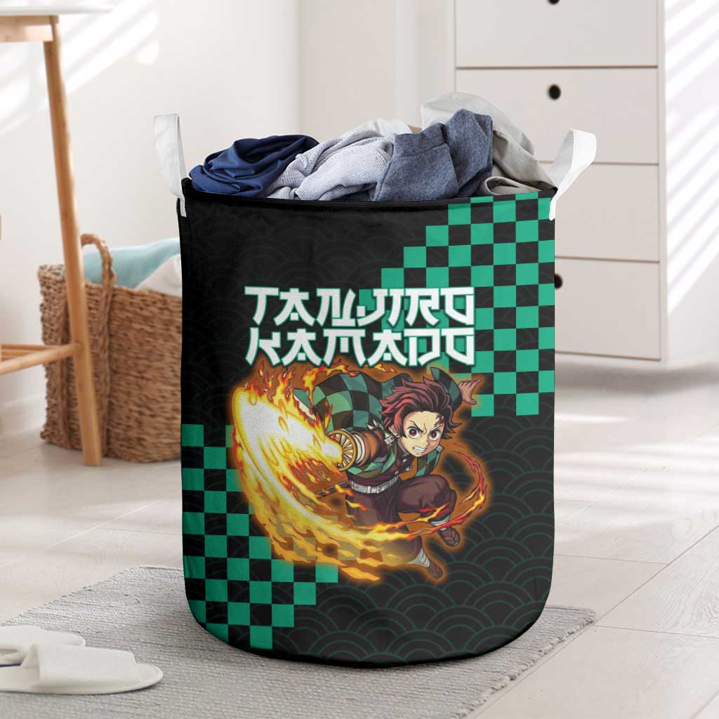 Tanjiro Kamado Demon Slayer Laundry Basket Fiery Checkered Anime Wave Style