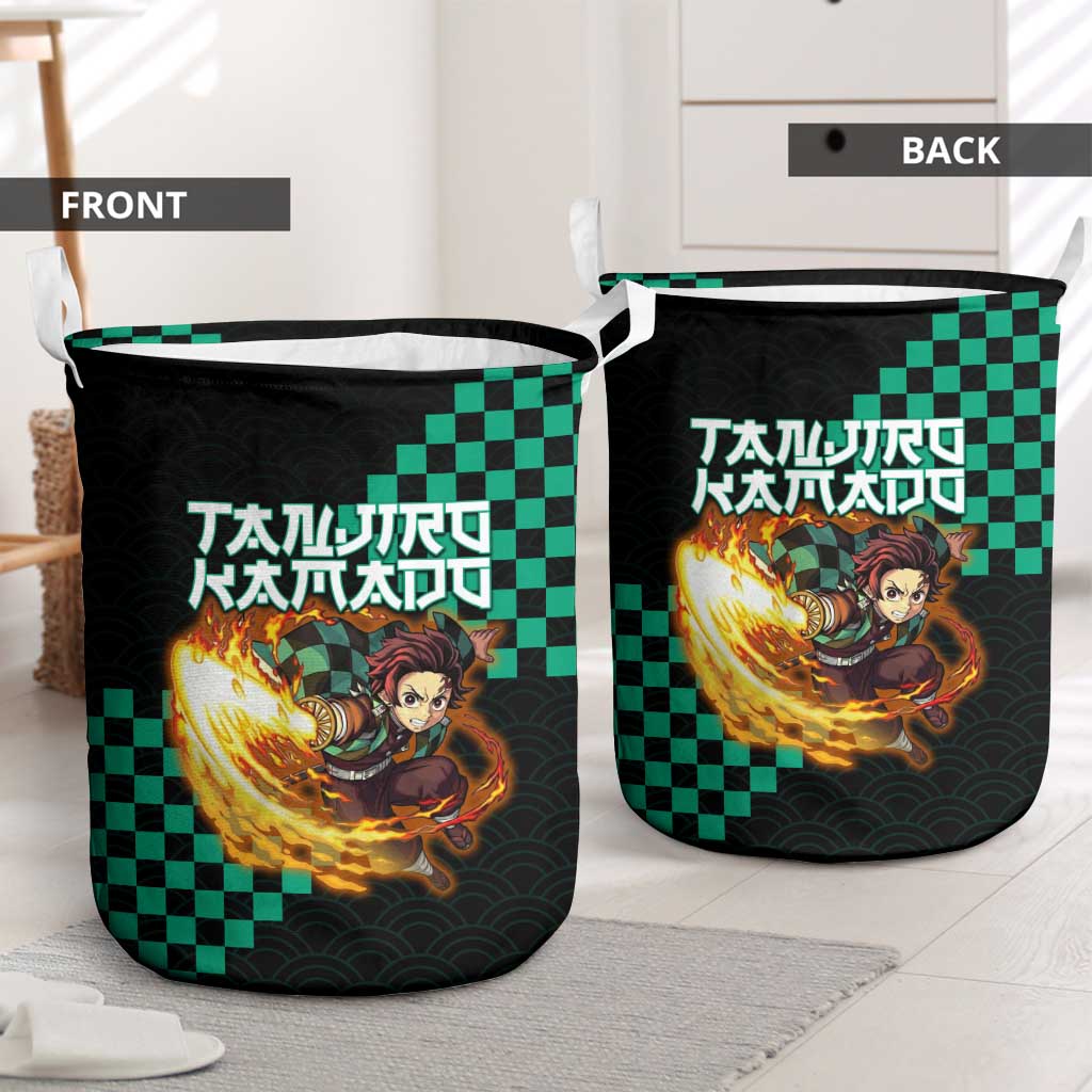 Tanjiro Kamado Demon Slayer Laundry Basket Fiery Checkered Anime Wave Style