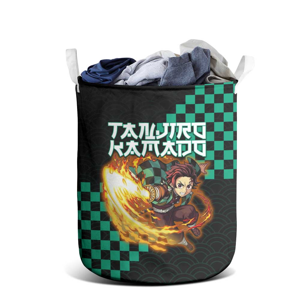 Tanjiro Kamado Demon Slayer Laundry Basket Fiery Checkered Anime Wave Style