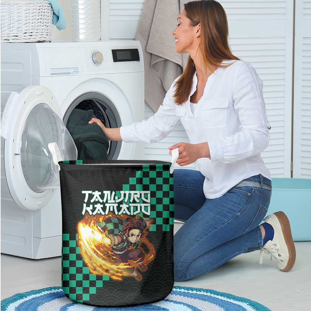 Tanjiro Kamado Demon Slayer Laundry Basket Fiery Checkered Anime Wave Style