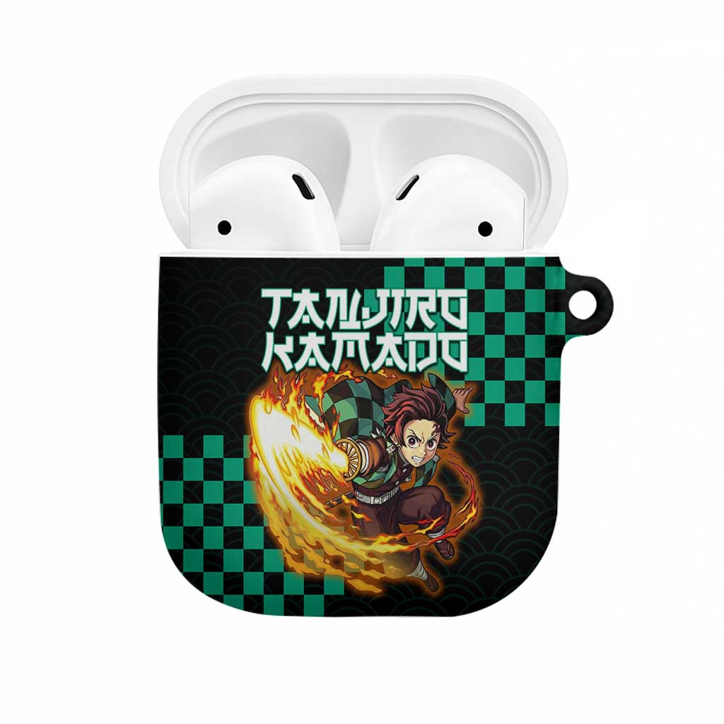 Tanjiro Kamado Demon Slayer AirPods Case Fiery Checkered Anime Wave Style