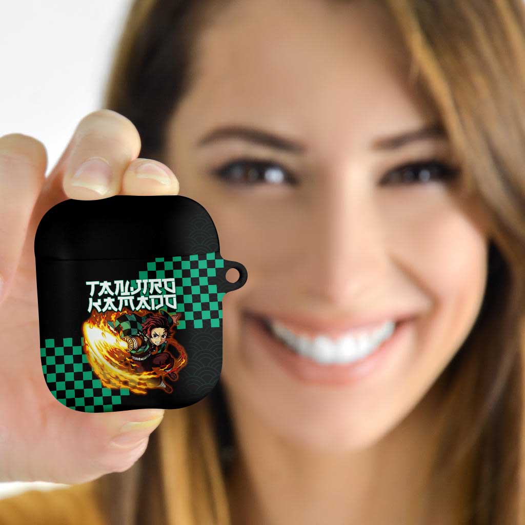 Tanjiro Kamado Demon Slayer AirPods Case Fiery Checkered Anime Wave Style