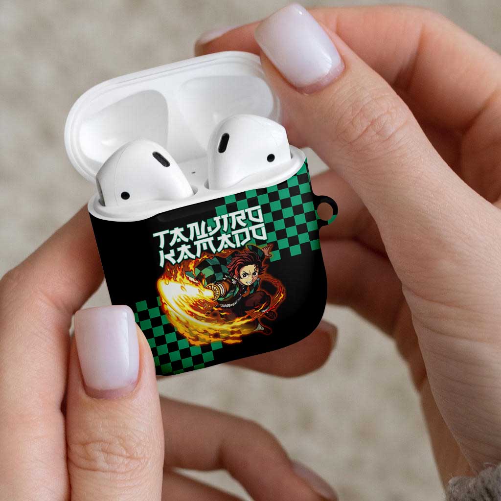 Tanjiro Kamado Demon Slayer AirPods Case Fiery Checkered Anime Wave Style