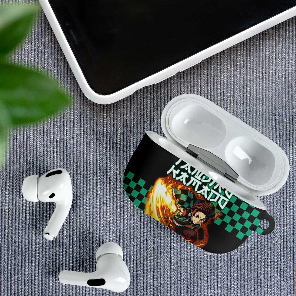 Tanjiro Kamado Demon Slayer AirPods Case Fiery Checkered Anime Wave Style
