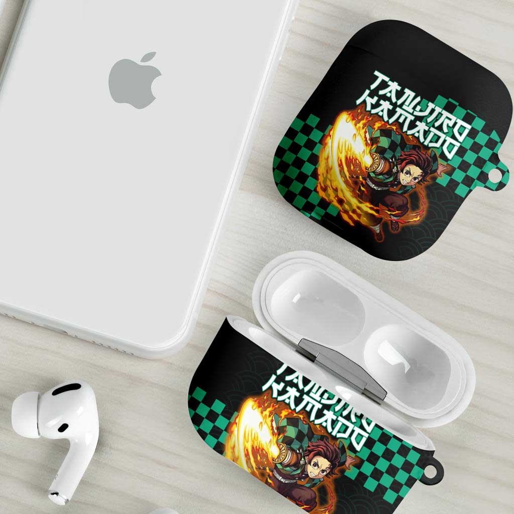Tanjiro Kamado Demon Slayer AirPods Case Fiery Checkered Anime Wave Style
