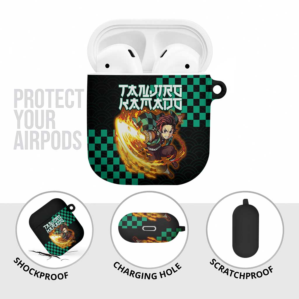 Tanjiro Kamado Demon Slayer AirPods Case Fiery Checkered Anime Wave Style