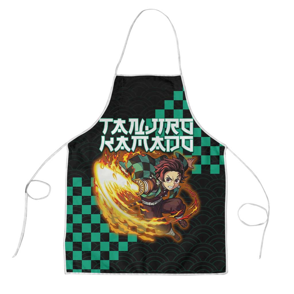 Tanjiro Kamado Demon Slayer Apron Fiery Checkered Anime Wave Style