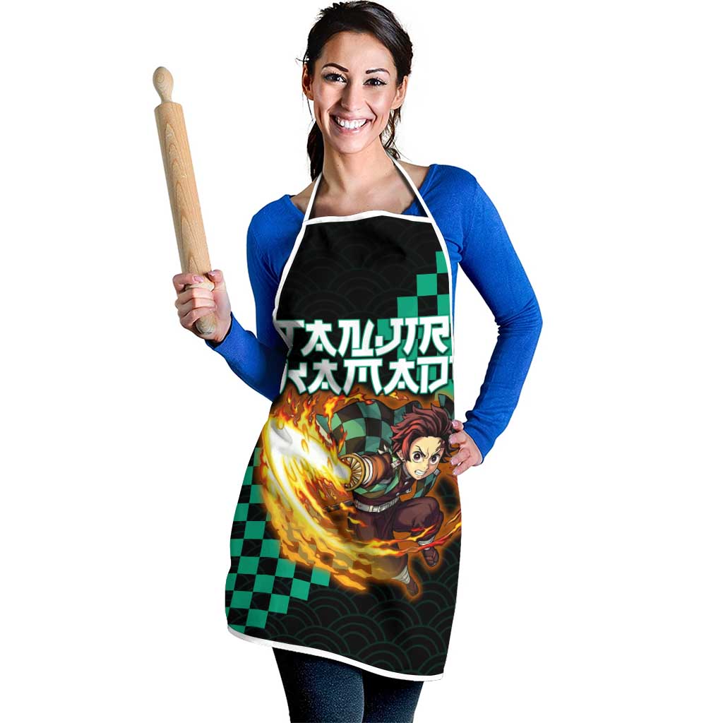 Tanjiro Kamado Demon Slayer Apron Fiery Checkered Anime Wave Style