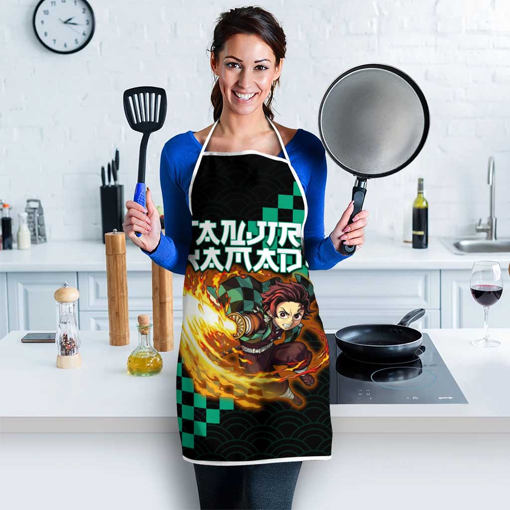 Tanjiro Kamado Demon Slayer Apron Fiery Checkered Anime Wave Style