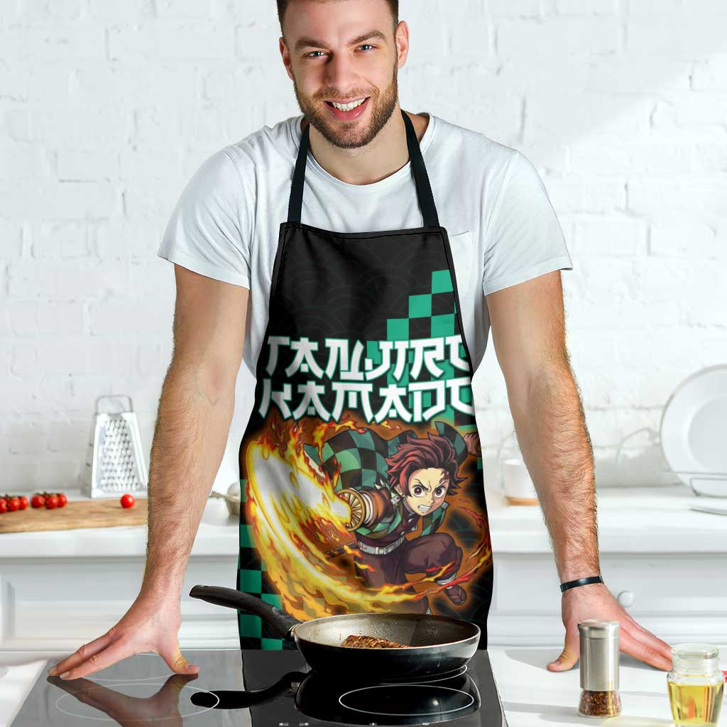 Tanjiro Kamado Demon Slayer Apron Fiery Checkered Anime Wave Style