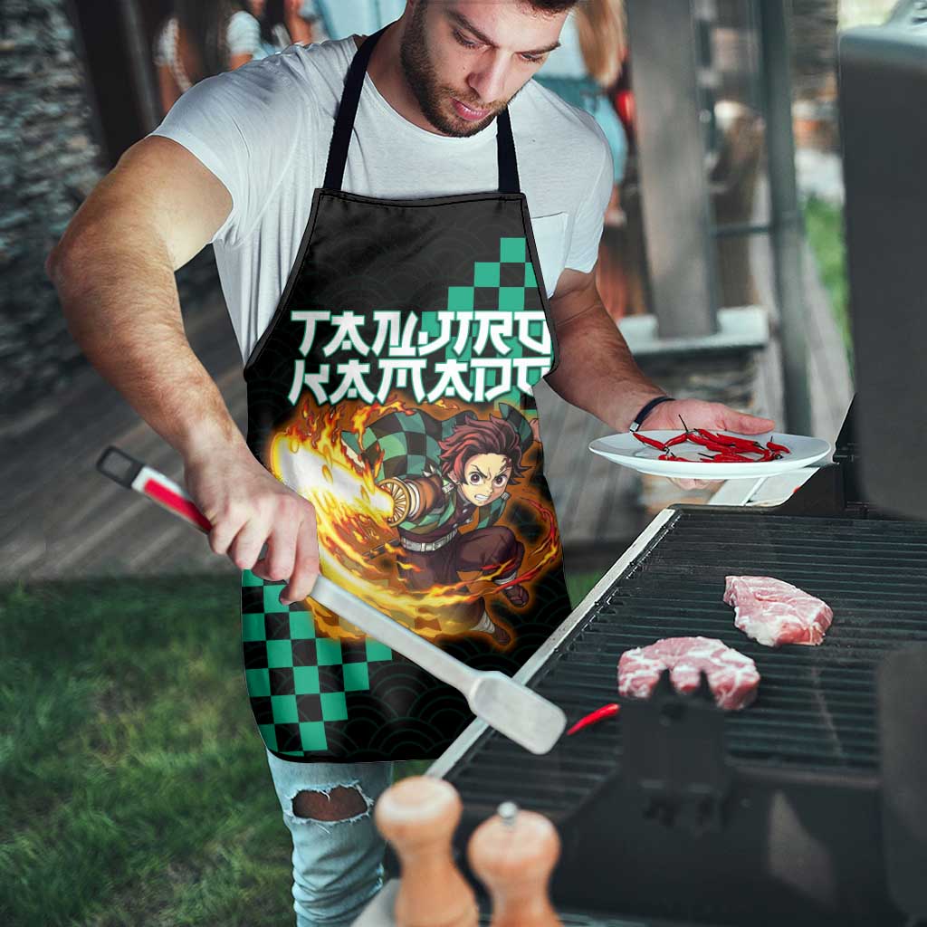 Tanjiro Kamado Demon Slayer Apron Fiery Checkered Anime Wave Style