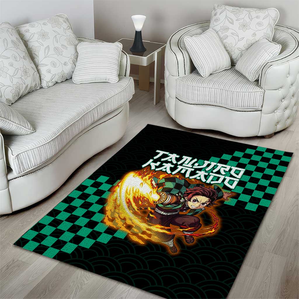 Tanjiro Kamado Demon Slayer Area Rug Fiery Checkered Anime Wave Style