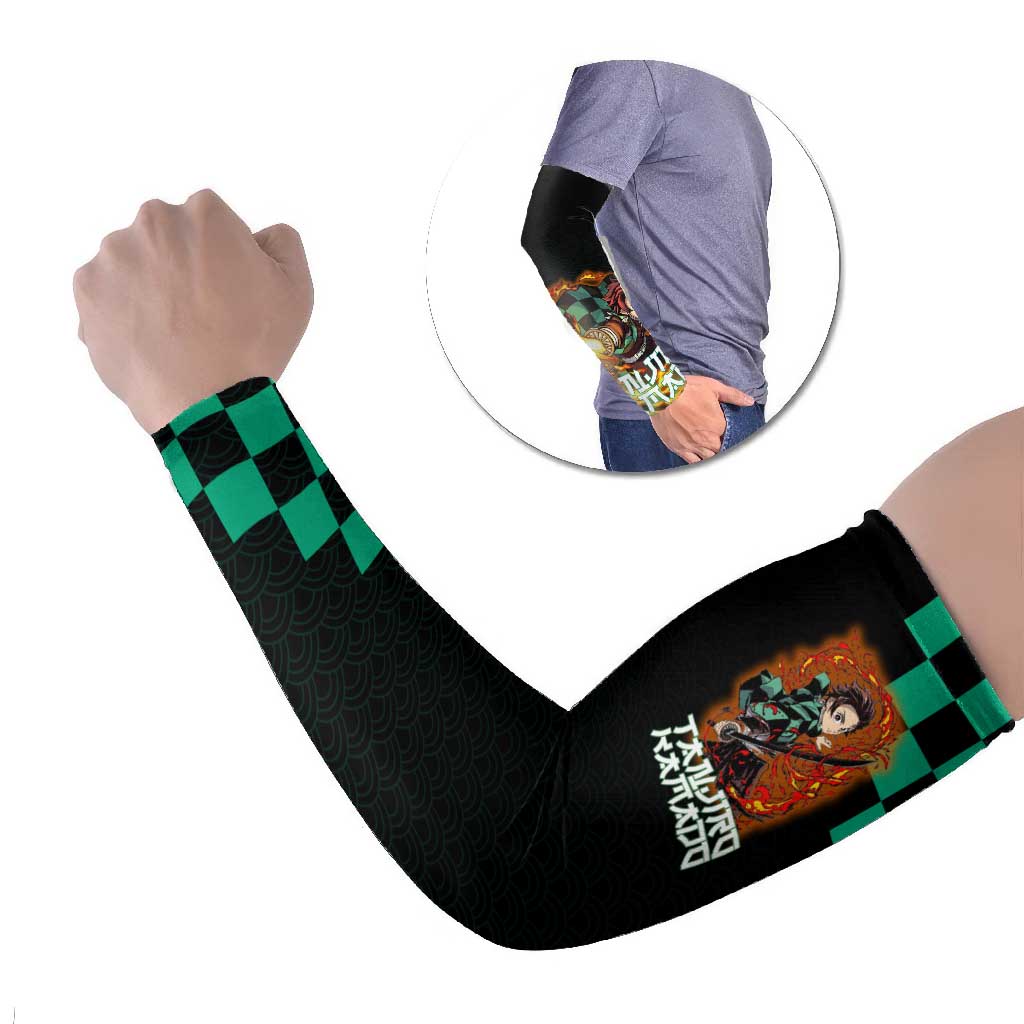 Tanjiro Kamado Demon Slayer Arm Sleeves Fiery Checkered Anime Wave Style