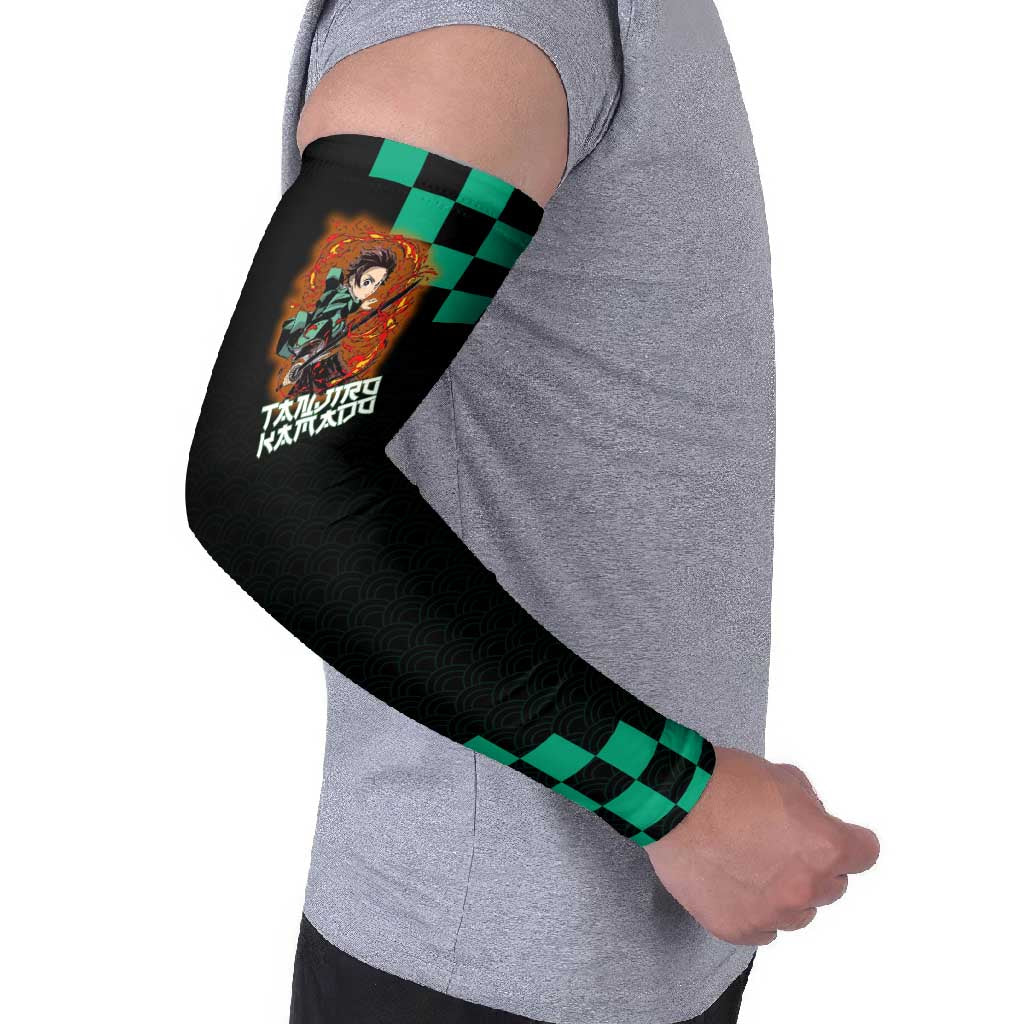 Tanjiro Kamado Demon Slayer Arm Sleeves Fiery Checkered Anime Wave Style