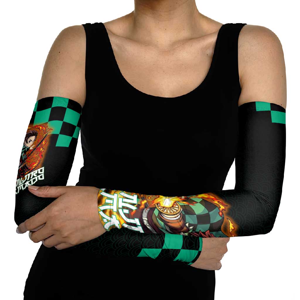 Tanjiro Kamado Demon Slayer Arm Sleeves Fiery Checkered Anime Wave Style