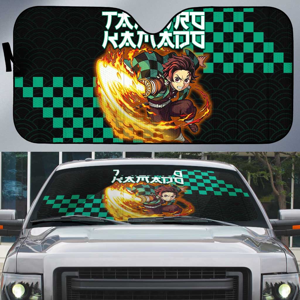 Tanjiro Kamado Demon Slayer Auto Sun Shade Fiery Checkered Anime Wave Style