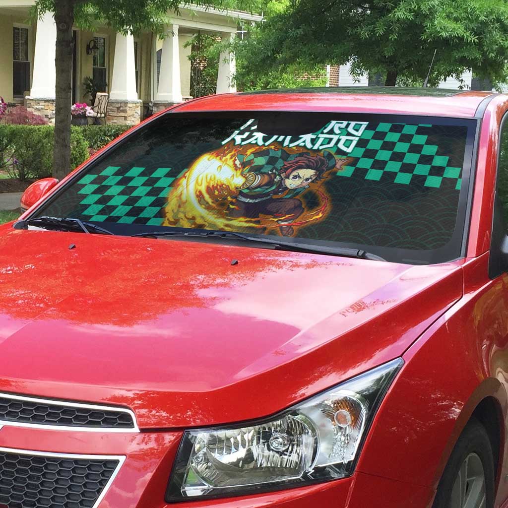 Tanjiro Kamado Demon Slayer Auto Sun Shade Fiery Checkered Anime Wave Style