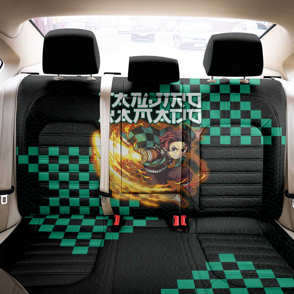 Tanjiro Kamado Demon Slayer Back Car Seat Cover Fiery Checkered Anime Wave Style
