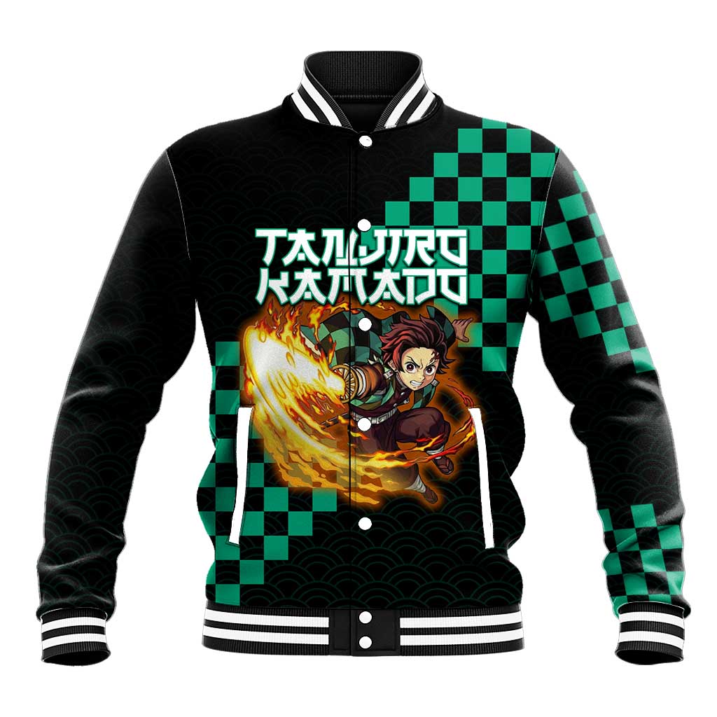 Tanjiro Kamado Demon Slayer Baseball Jacket Fiery Checkered Anime Wave Style