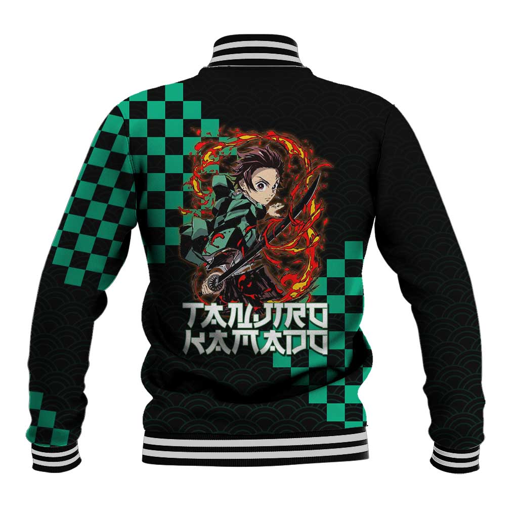 Tanjiro Kamado Demon Slayer Baseball Jacket Fiery Checkered Anime Wave Style