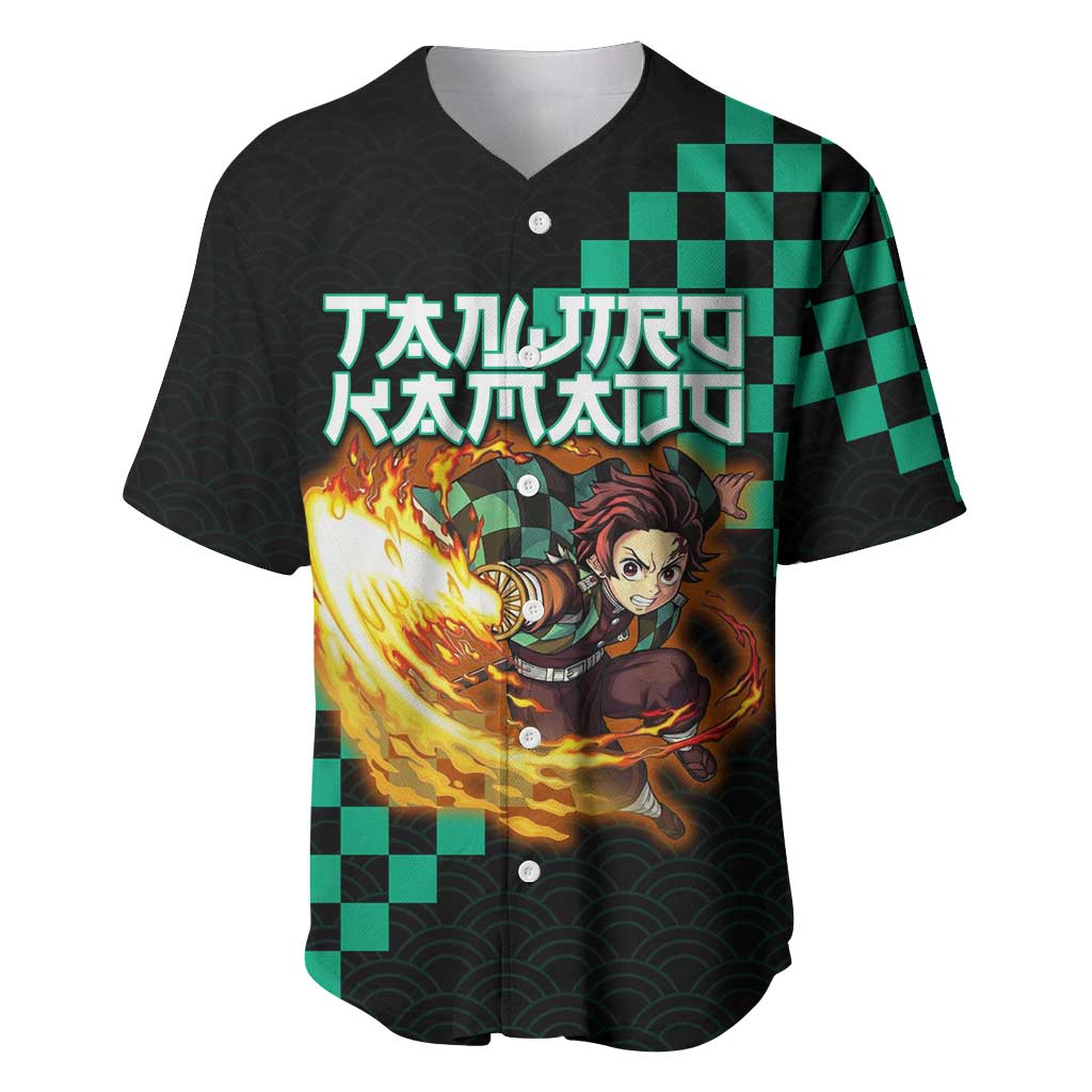 Tanjiro Kamado Demon Slayer Baseball Jersey Fiery Checkered Anime Wave Style