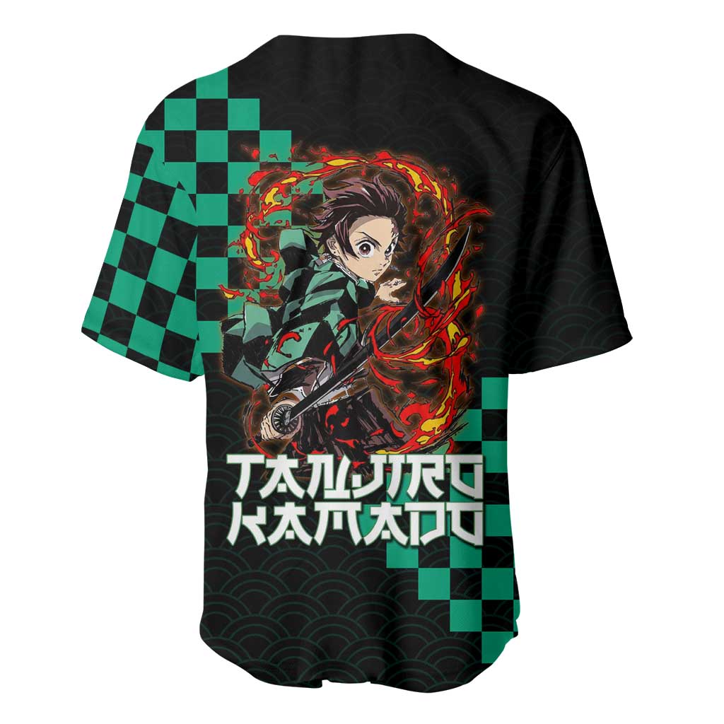 Tanjiro Kamado Demon Slayer Baseball Jersey Fiery Checkered Anime Wave Style