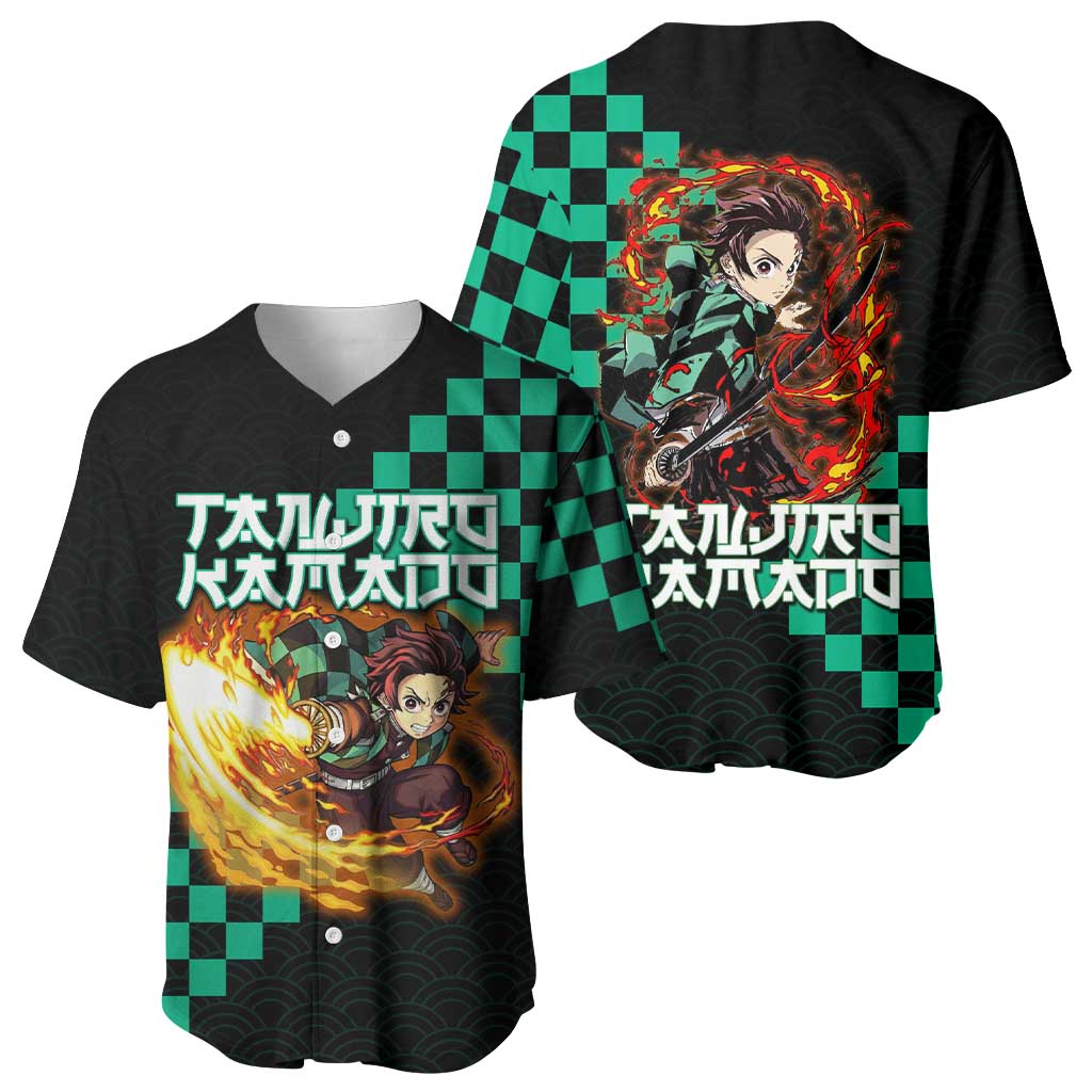 Tanjiro Kamado Demon Slayer Baseball Jersey Fiery Checkered Anime Wave Style