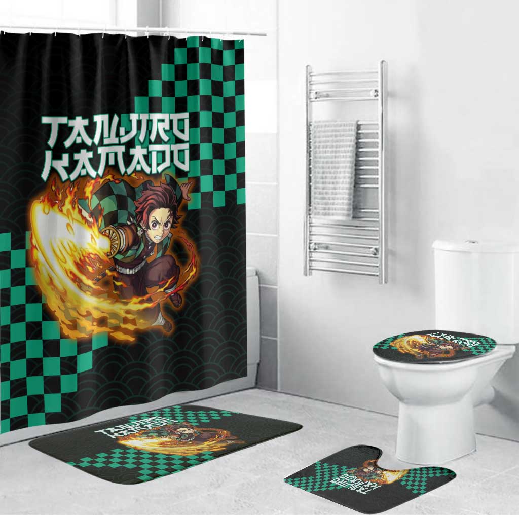 Tanjiro Kamado Demon Slayer Bathroom Set Fiery Checkered Anime Wave Style