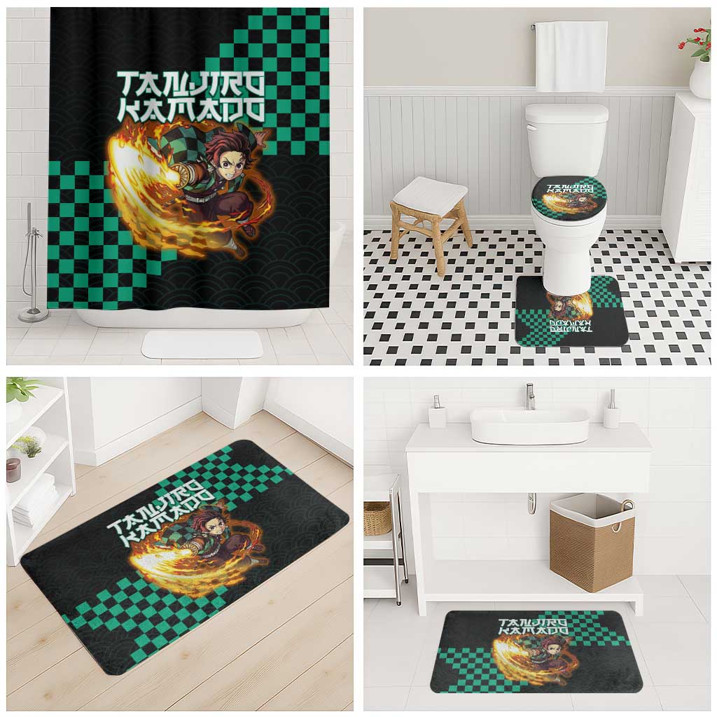 Tanjiro Kamado Demon Slayer Bathroom Set Fiery Checkered Anime Wave Style