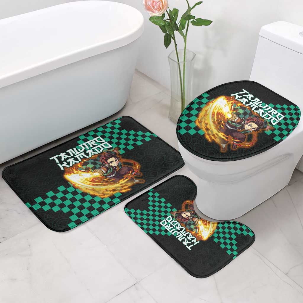 Tanjiro Kamado Demon Slayer Bathroom Set Fiery Checkered Anime Wave Style