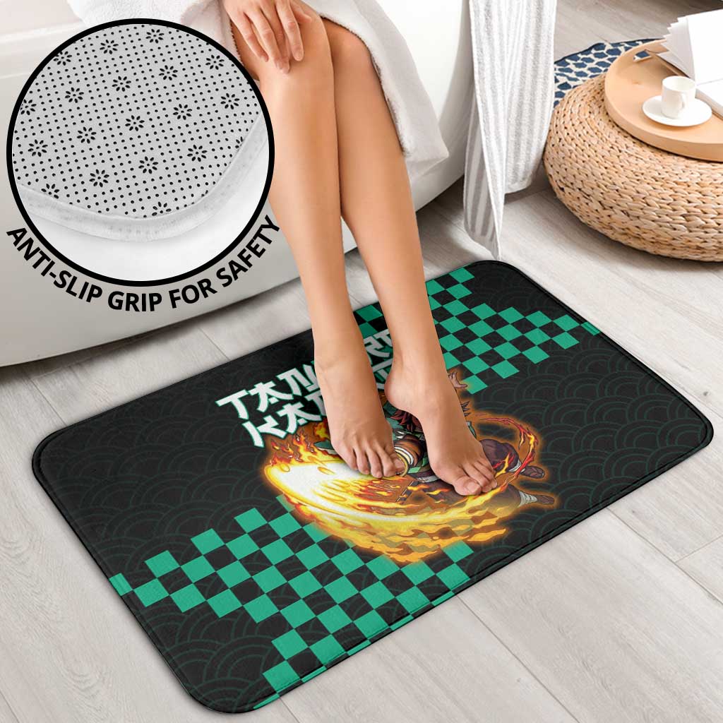Tanjiro Kamado Demon Slayer Bathroom Set Fiery Checkered Anime Wave Style