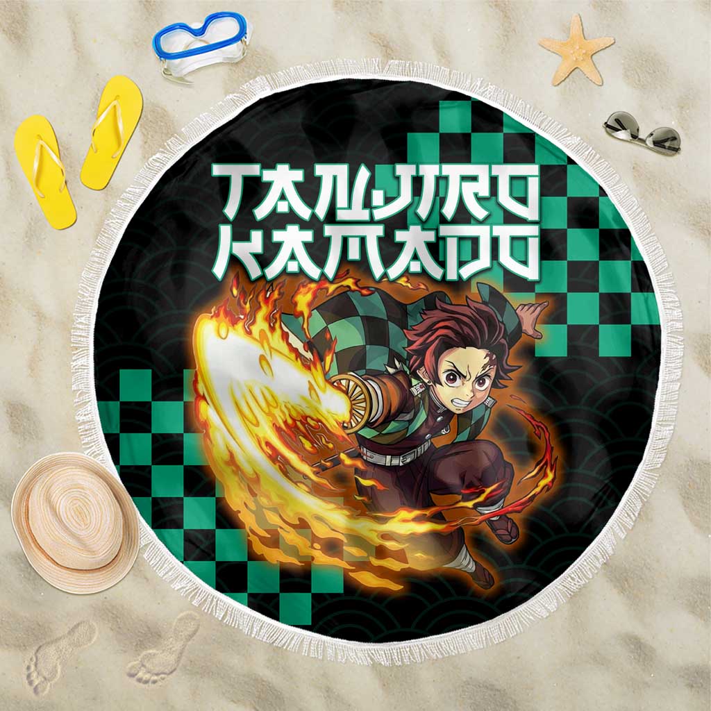 Tanjiro Kamado Demon Slayer Beach Blanket Fiery Checkered Anime Wave Style