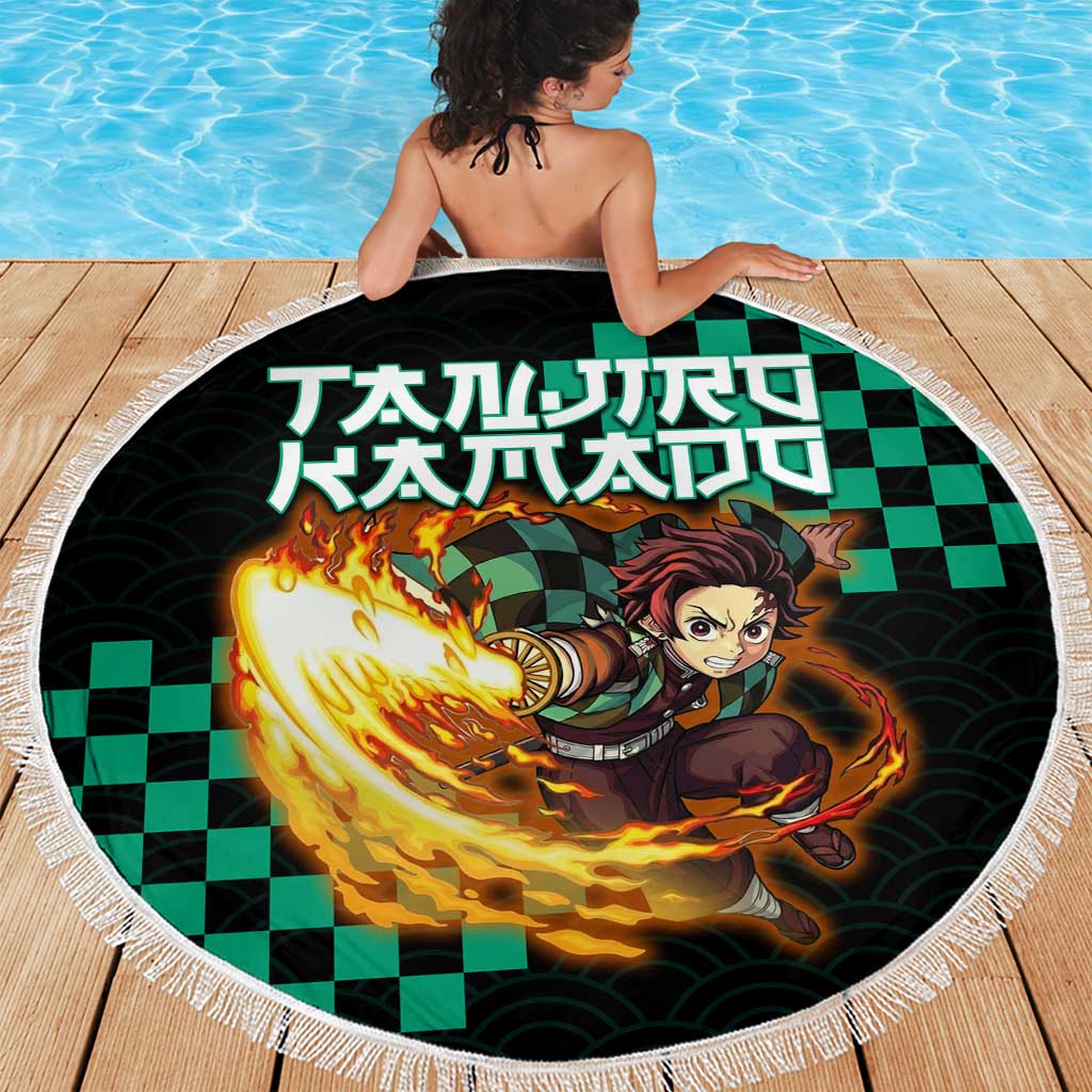 Tanjiro Kamado Demon Slayer Beach Blanket Fiery Checkered Anime Wave Style