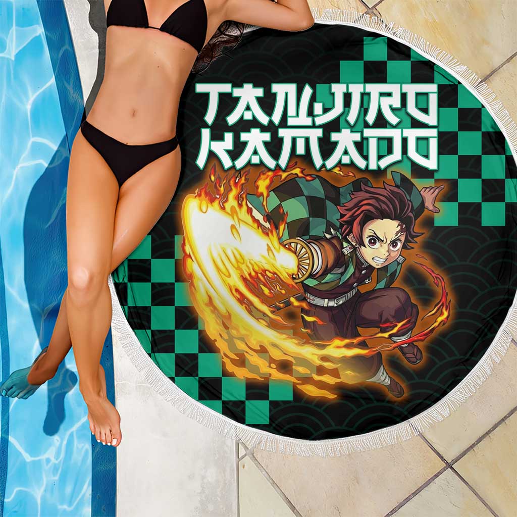 Tanjiro Kamado Demon Slayer Beach Blanket Fiery Checkered Anime Wave Style