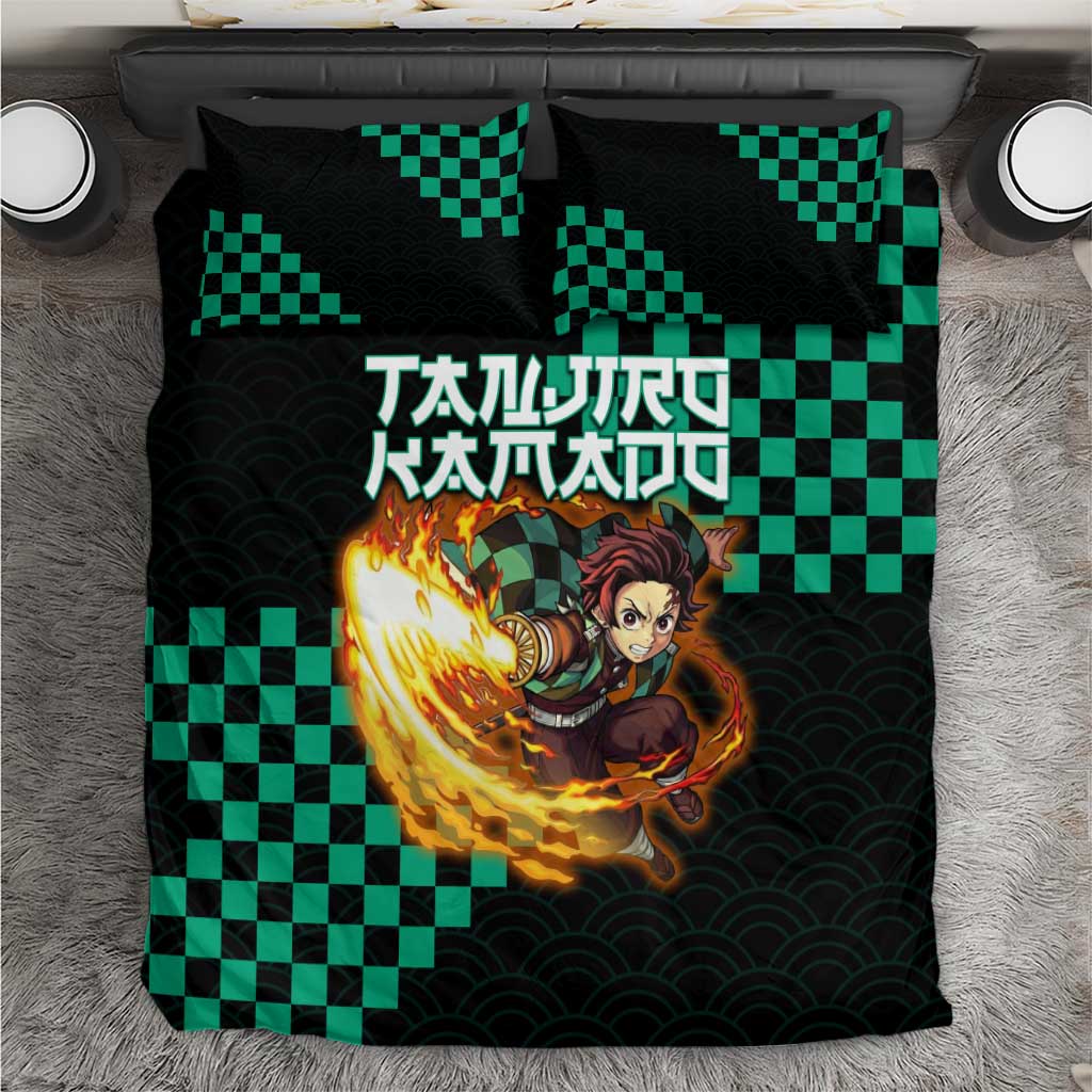 Tanjiro Kamado Demon Slayer Bedding Set Fiery Checkered Anime Wave Style