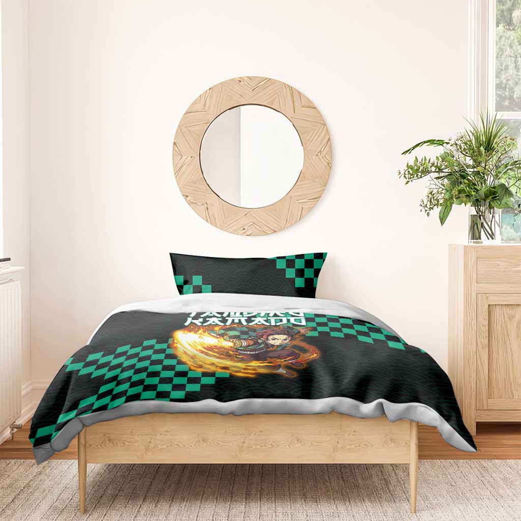 Tanjiro Kamado Demon Slayer Bedding Set Fiery Checkered Anime Wave Style