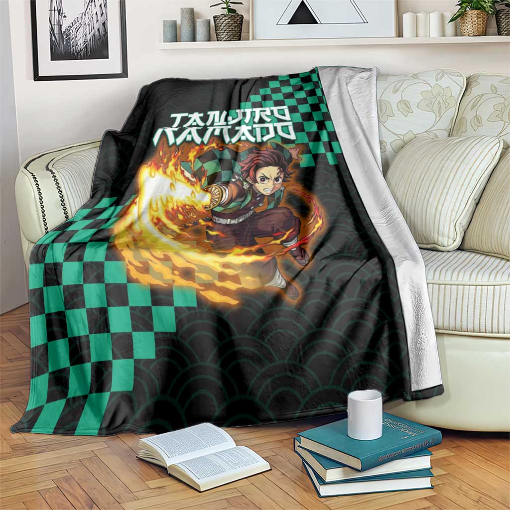 Tanjiro Kamado Demon Slayer Blanket Fiery Checkered Anime Wave Style