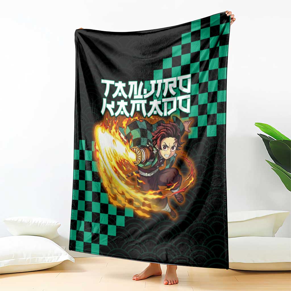 Tanjiro Kamado Demon Slayer Blanket Fiery Checkered Anime Wave Style