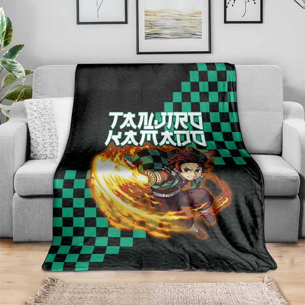 Tanjiro Kamado Demon Slayer Blanket Fiery Checkered Anime Wave Style