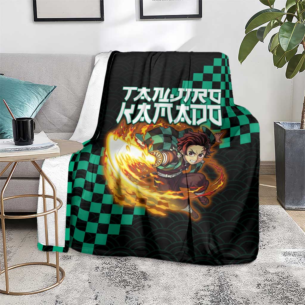Tanjiro Kamado Demon Slayer Blanket Fiery Checkered Anime Wave Style