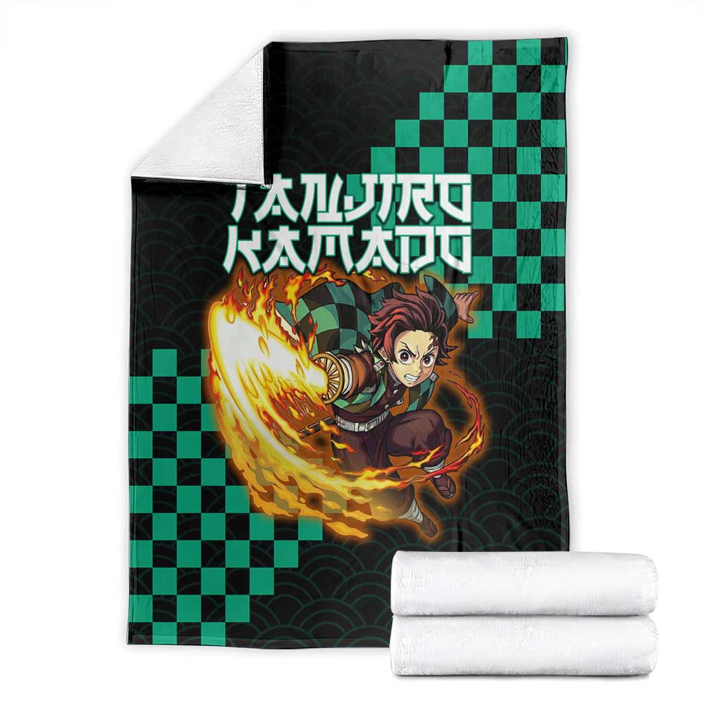 Tanjiro Kamado Demon Slayer Blanket Fiery Checkered Anime Wave Style