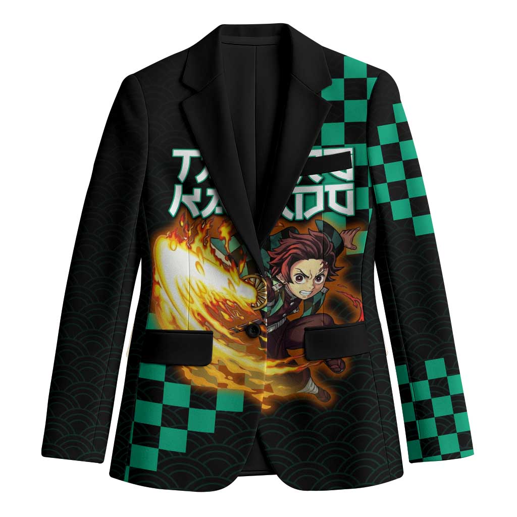 Tanjiro Kamado Demon Slayer Blazer Fiery Checkered Anime Wave Style