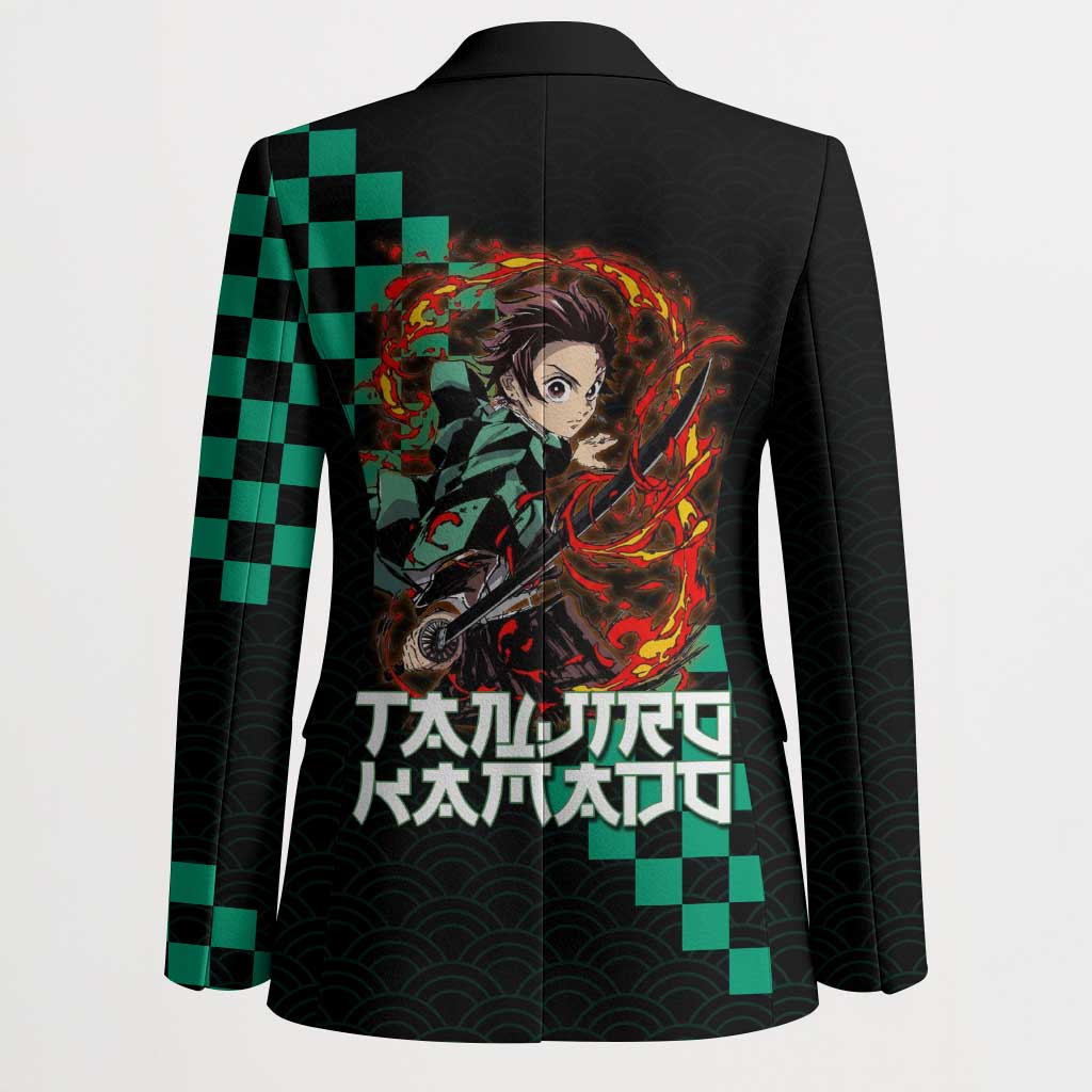 Tanjiro Kamado Demon Slayer Blazer Fiery Checkered Anime Wave Style