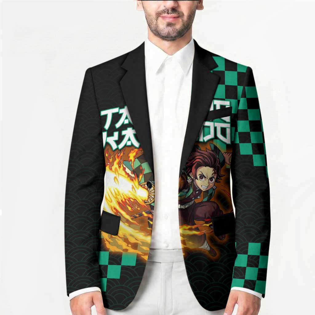 Tanjiro Kamado Demon Slayer Blazer Fiery Checkered Anime Wave Style