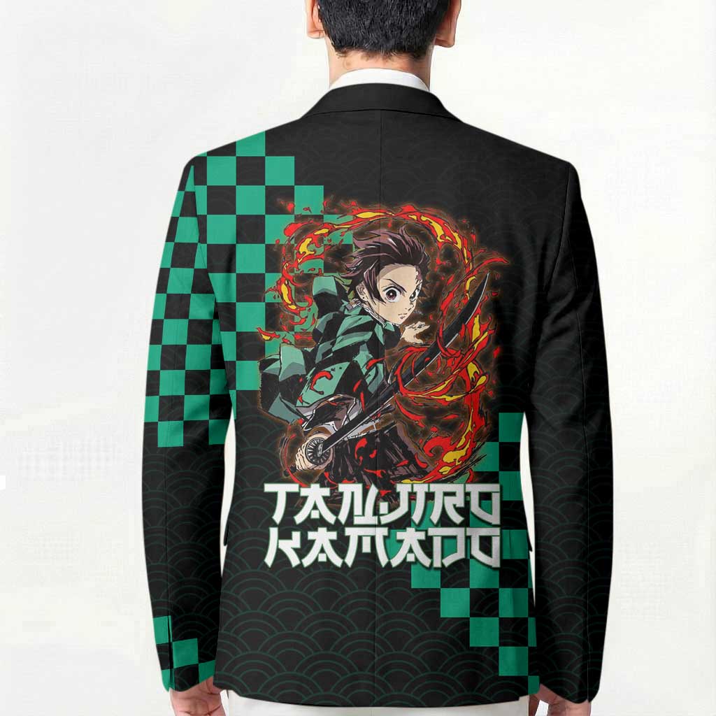 Tanjiro Kamado Demon Slayer Blazer Fiery Checkered Anime Wave Style