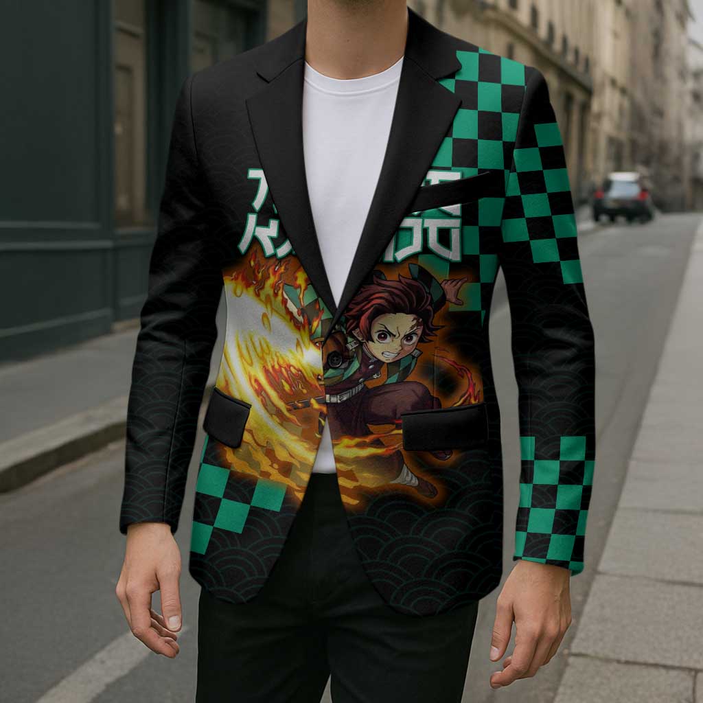 Tanjiro Kamado Demon Slayer Blazer Fiery Checkered Anime Wave Style