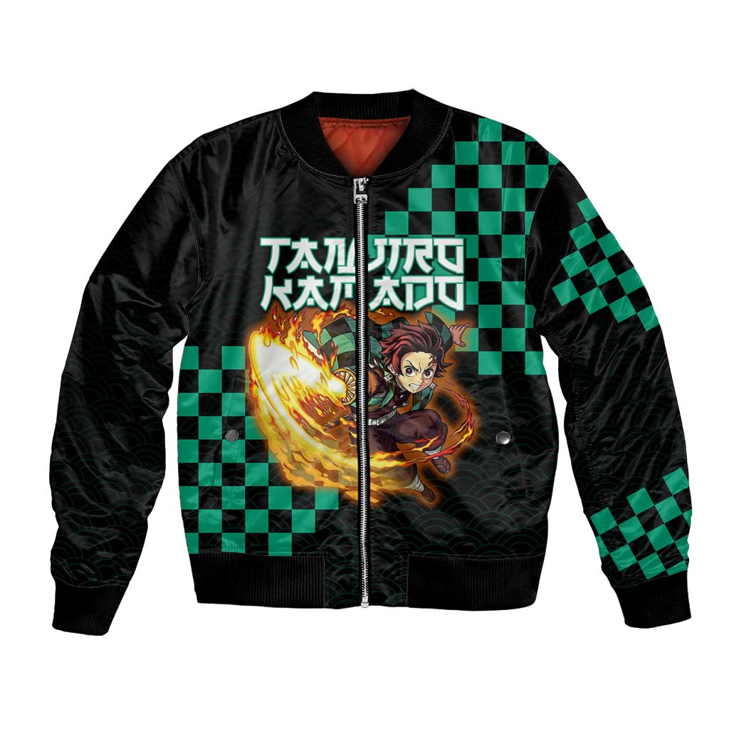 Tanjiro Kamado Demon Slayer Bomber Jacket Fiery Checkered Anime Wave Style
